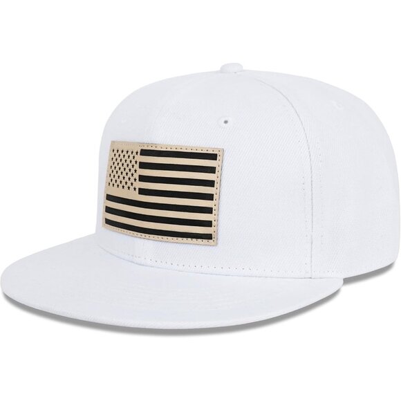 White 100% Cotton American Flag Snapback Hats - Flat Bill Brim Hat for Men Women - Picture 1 of 7